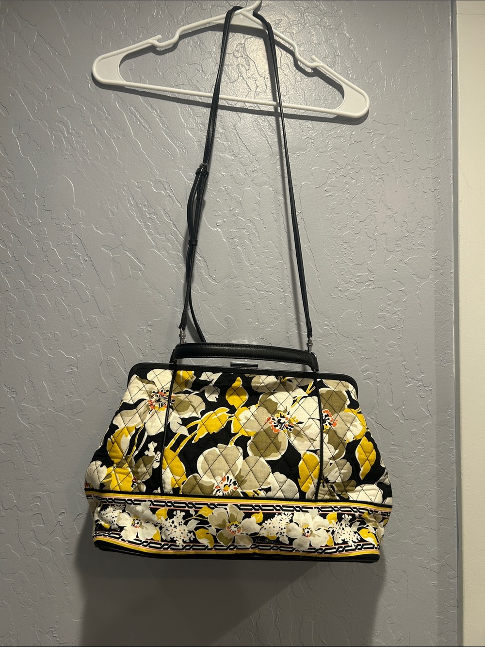 Vera Wang Quilted Floral Shoulder Bag - Yellow, Black & Cream